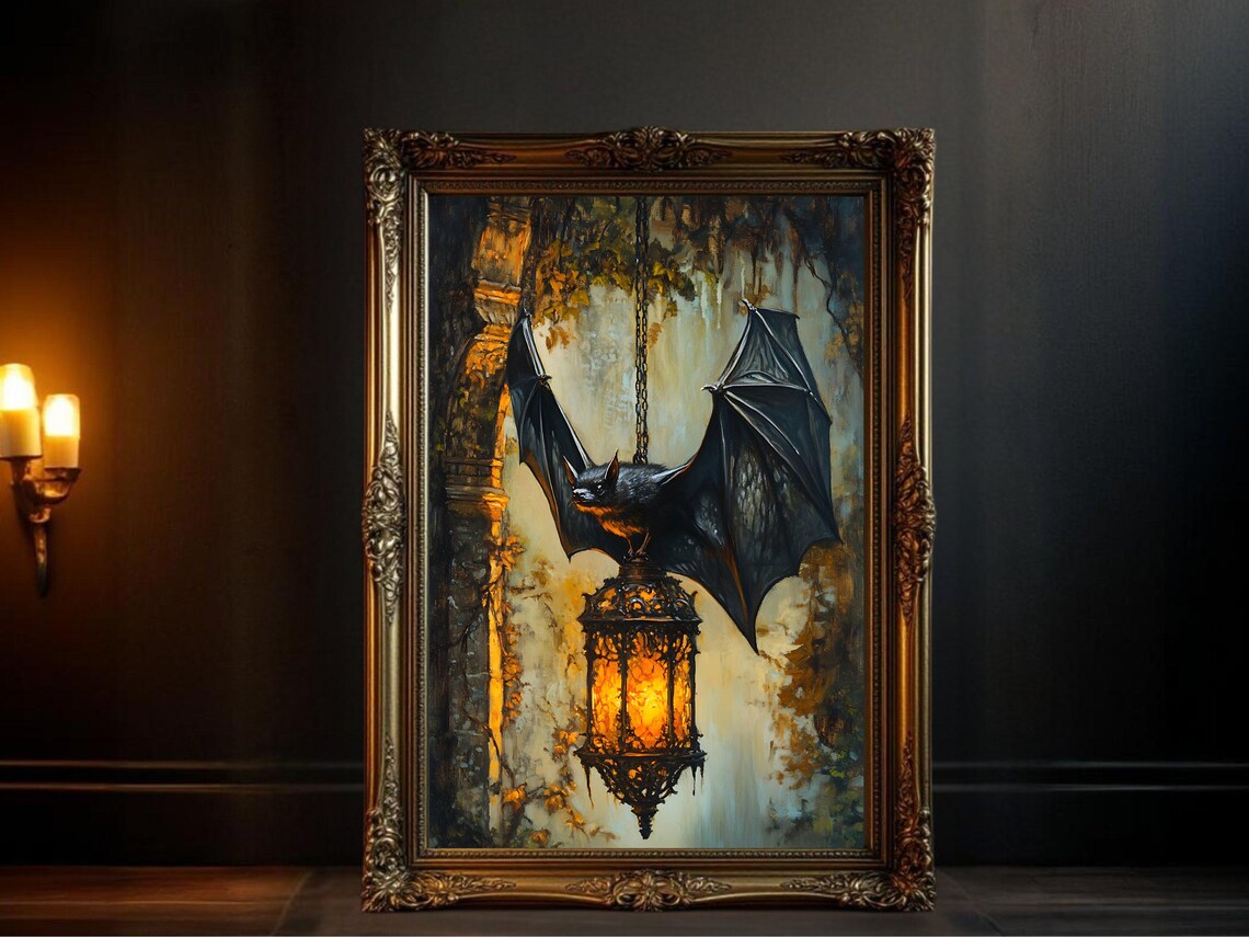 Gothic Bat Lantern Halloween Dark Art Poster