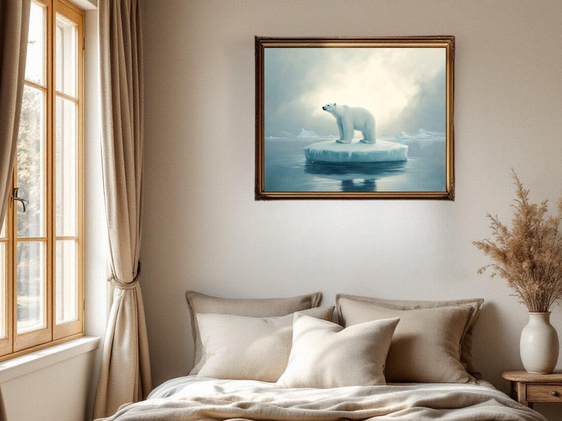 Polar Bear On Iceberg, Arctic Wildlife Art Print - Image 2