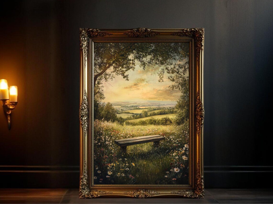 Serene Countryside View, Peaceful Meadow Landscape Art Print
