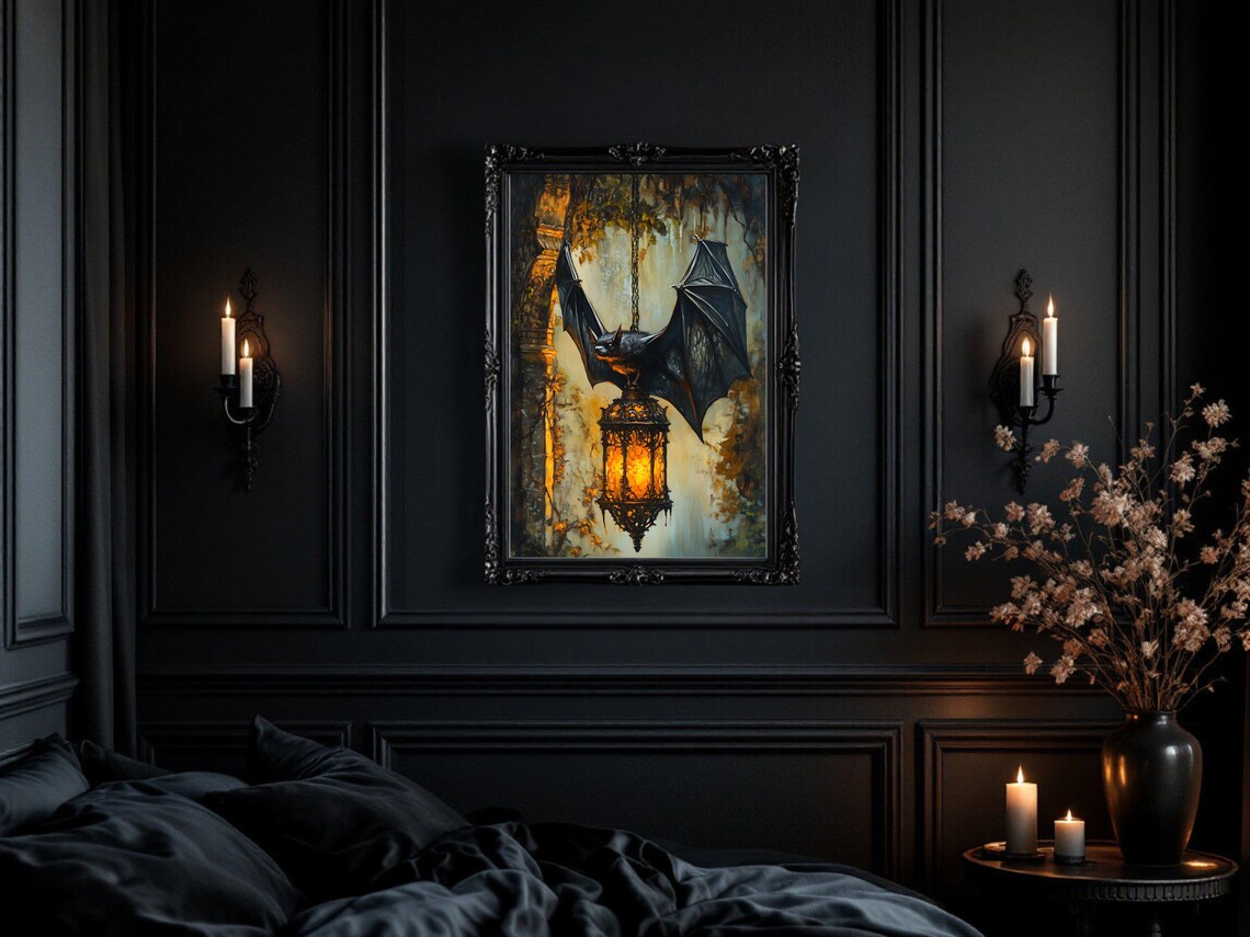 Gothic Bat Lantern Halloween Dark Art Poster - Image 2