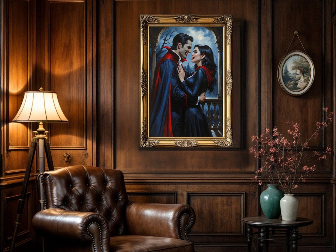 Gothic Vampire Couple Romantic Halloween Art Print - Image 3