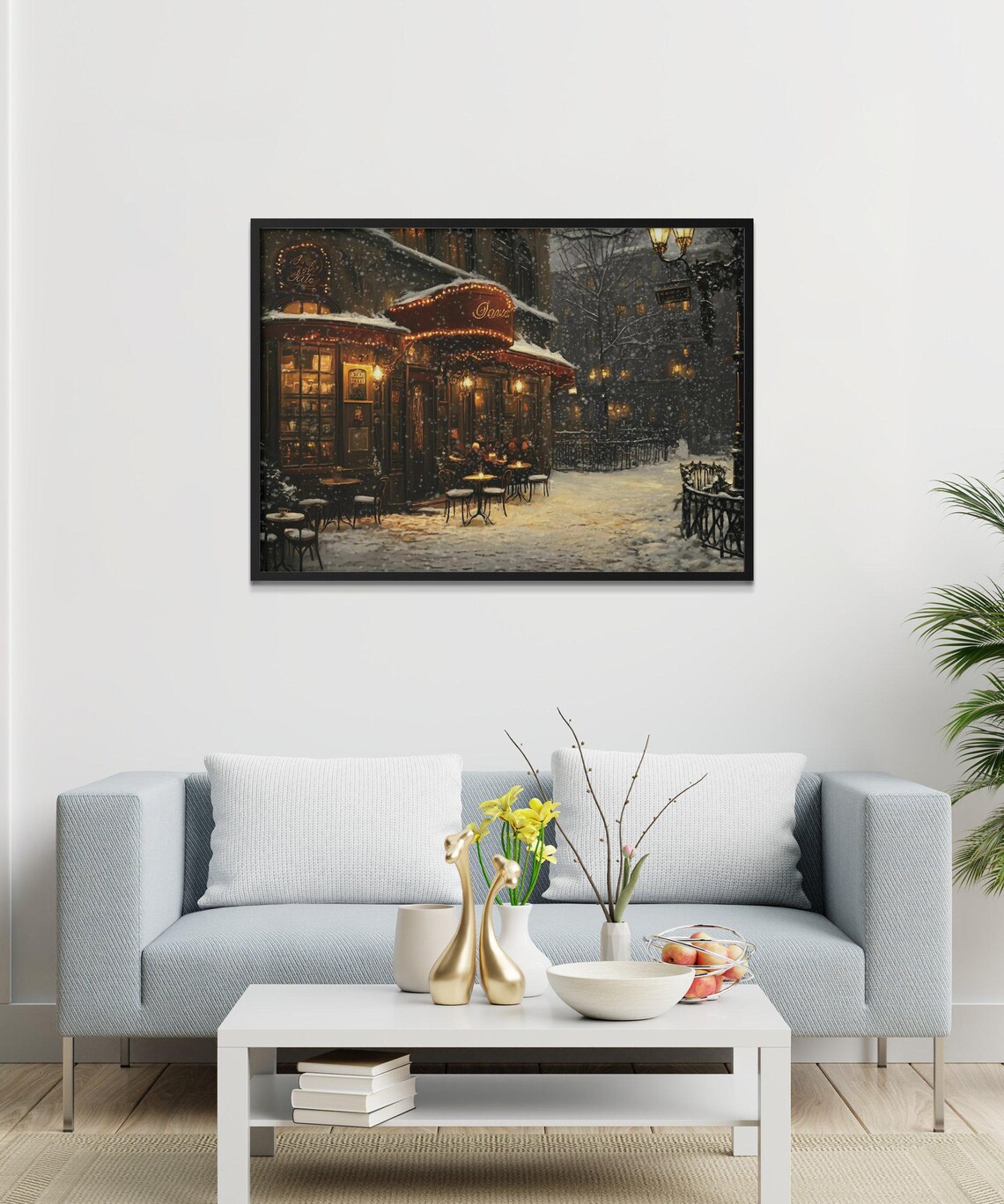Vintage Parisian Cafe Winter Scene, French Bistro - Image 3