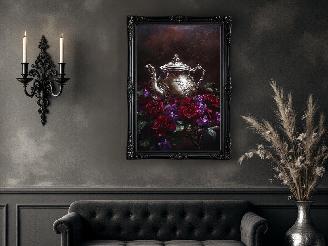 Vintage Teapot Floral Still Life, Classic Poster - Image 2