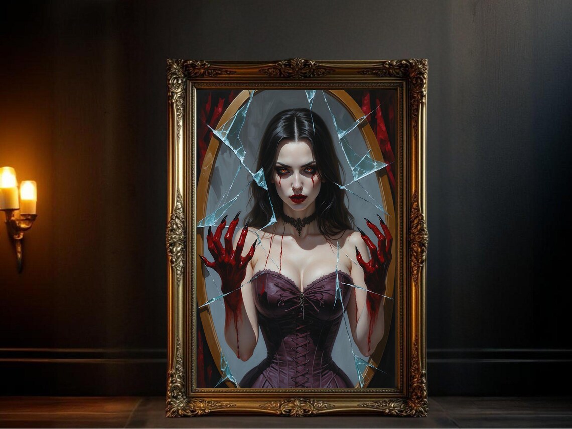 Gothic Vampire Woman Painting, Dark Fantasy Art