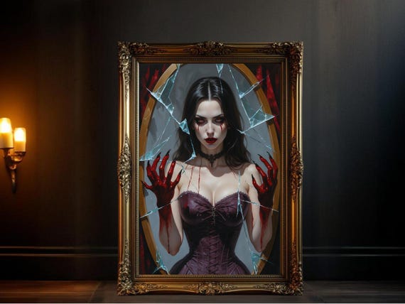 Gothic Vampire Woman Painting, Dark Fantasy Art