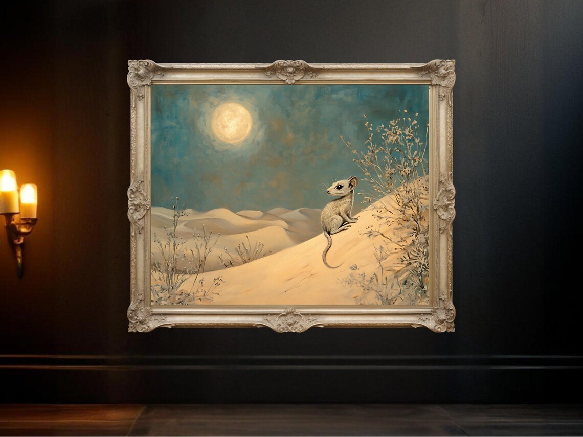 Whimsical Desert Mouse, Full Moon Nightscape