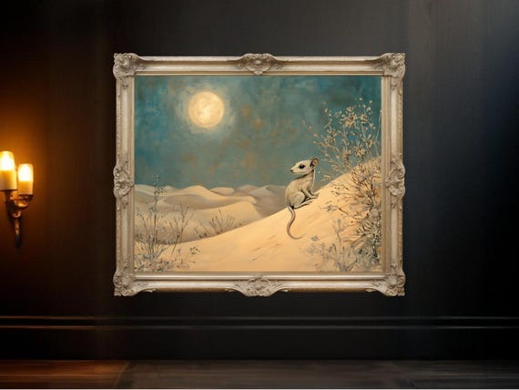 Whimsical Desert Mouse, Full Moon Nightscape