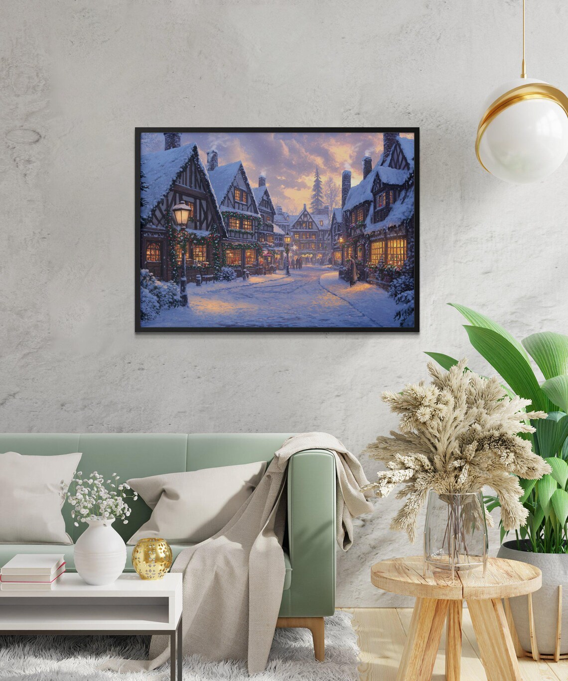 Snowy Village Scene, Christmas Holiday Decor - Image 2