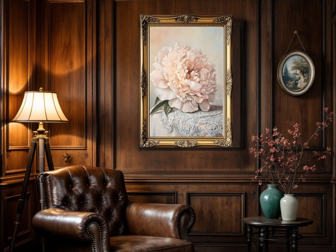 Peony Print, Vintage Oil Painting Botanical Decor - Image 2