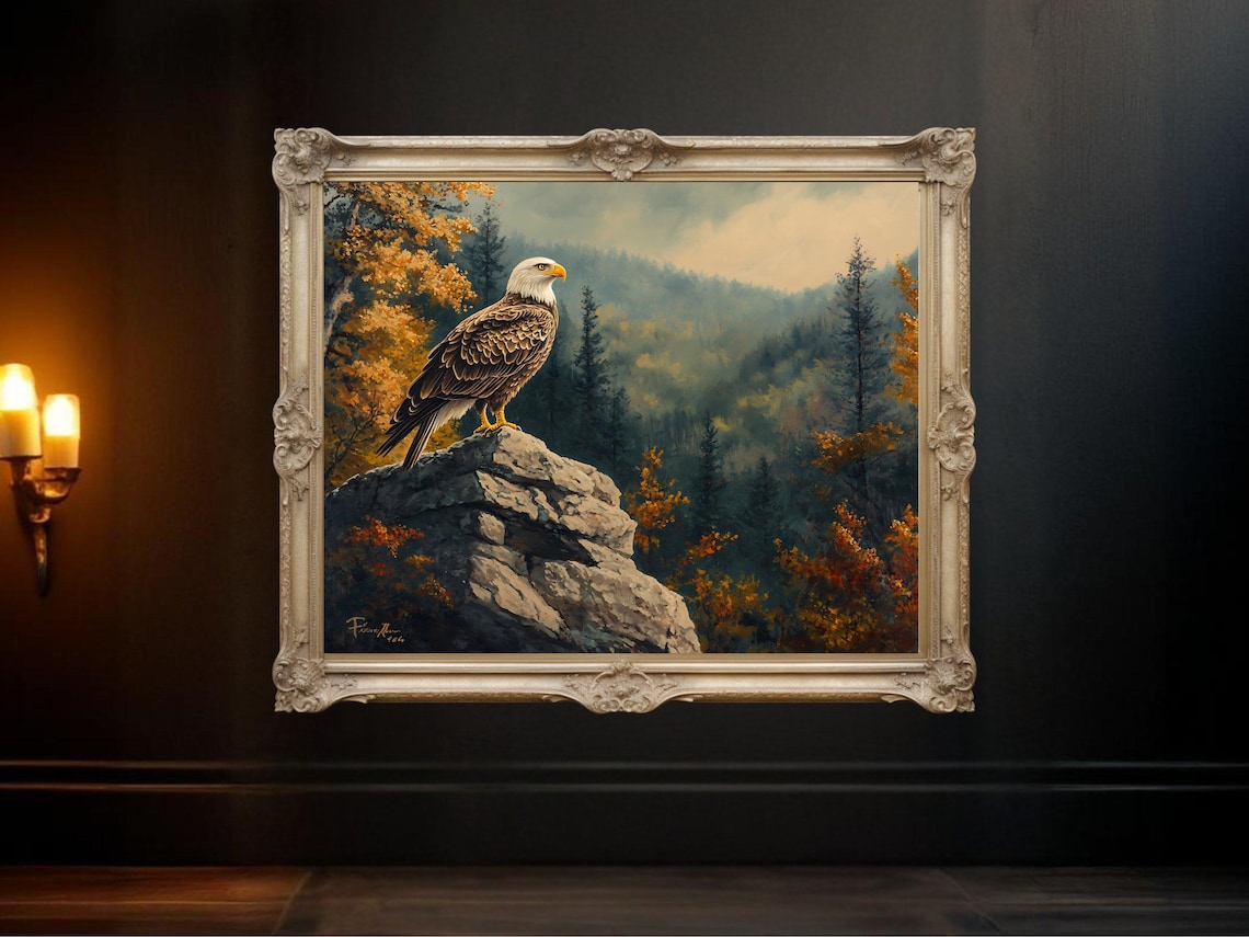 Majestic Eagle Art Print, Forest Wildlife Scene