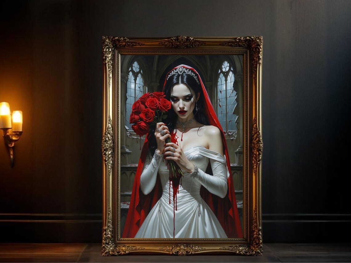 Gothic Bride Art Print, Dark Romantic Vampire Bride
