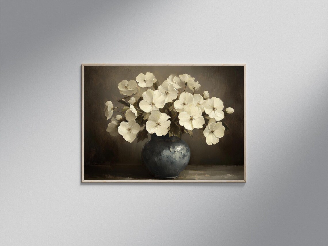 Floral Vase, Botanical Print Rustic Home Decor
