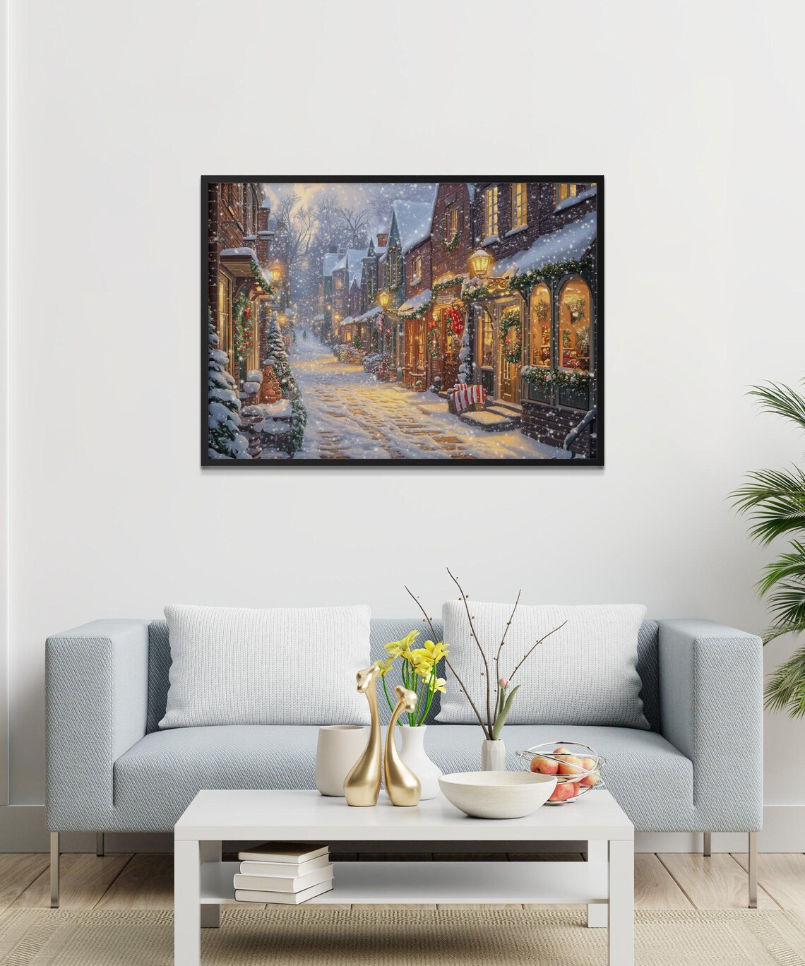 Christmas Village Town, Cozy Winter Night Art Print - Image 3