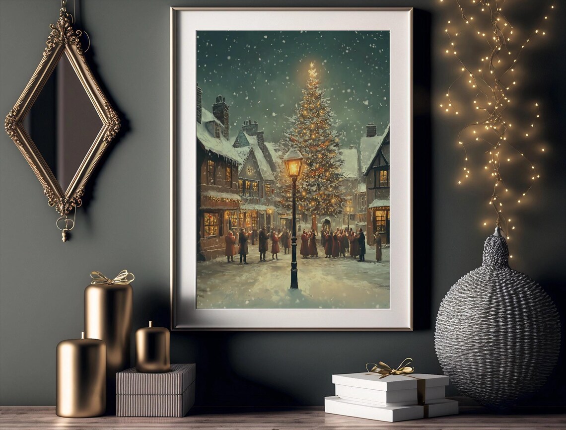 Rustic Christmas Village Scene, Festive Holiday Decor - Image 3