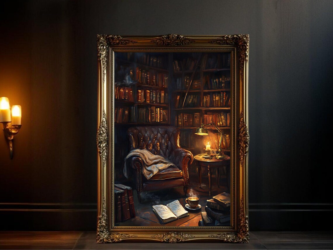 Cozy Library Vintage Book Nook Decor, Art Print
