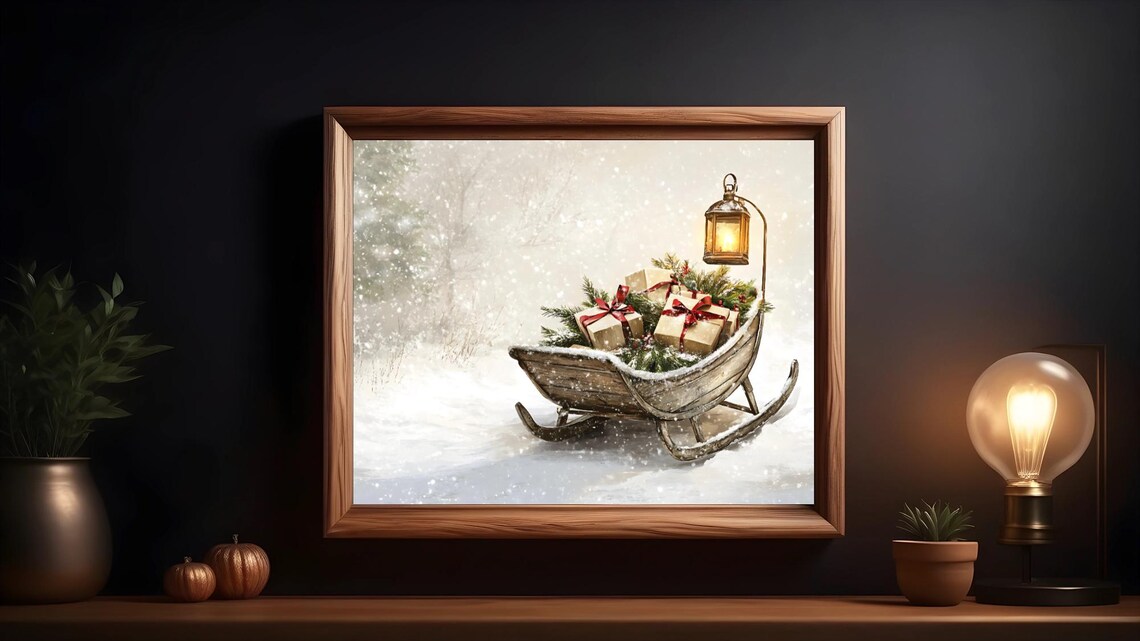Rustic Sleigh With Gifts Christmas Art Print