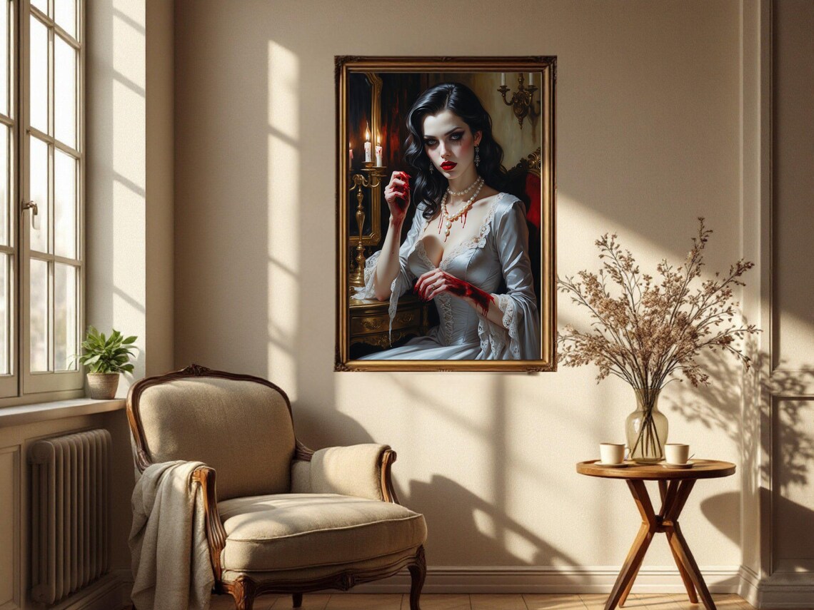 Gothic Vampire Woman, Dark Victorian Lady Painting - Image 2