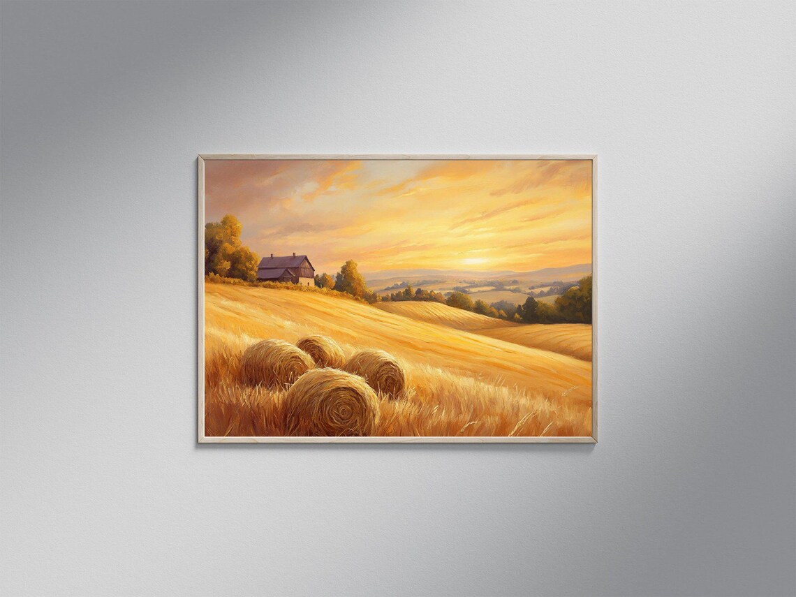Country Sunset Farmhouse, Rustic Landscape Poster