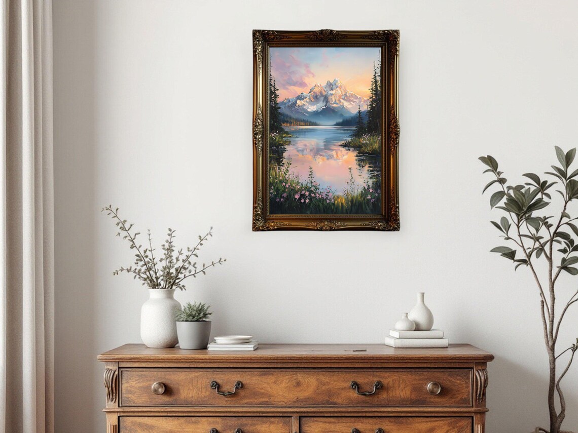 Mountainous Landscape Art Print, Serene Lake View - Image 2