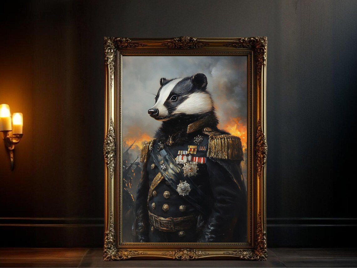 Badger In Military Uniform, Regency Style Animal Portrait