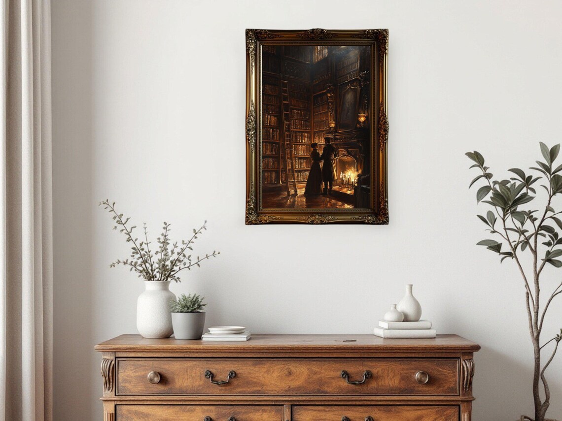 Dark Academia Vintage Library, Antique Bookshelf Art Print - Image 3