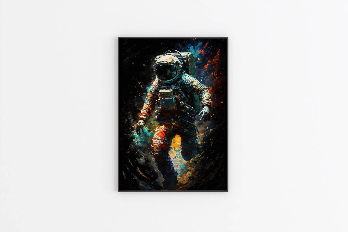 Colorful Abstract Astronaut Painting Poster Vibrant Splatter Space Art - Image 2