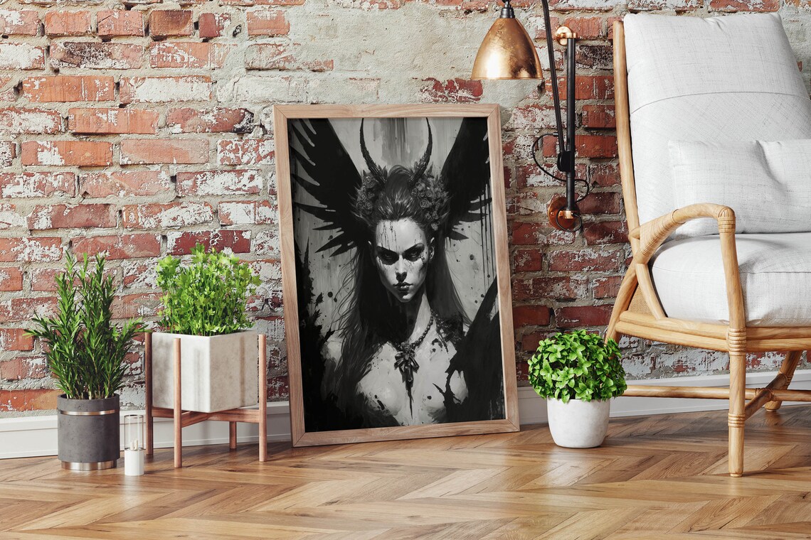 Black Dark Winged Demon Queen Horns Gothic Fantasy Art Poster - Image 2
