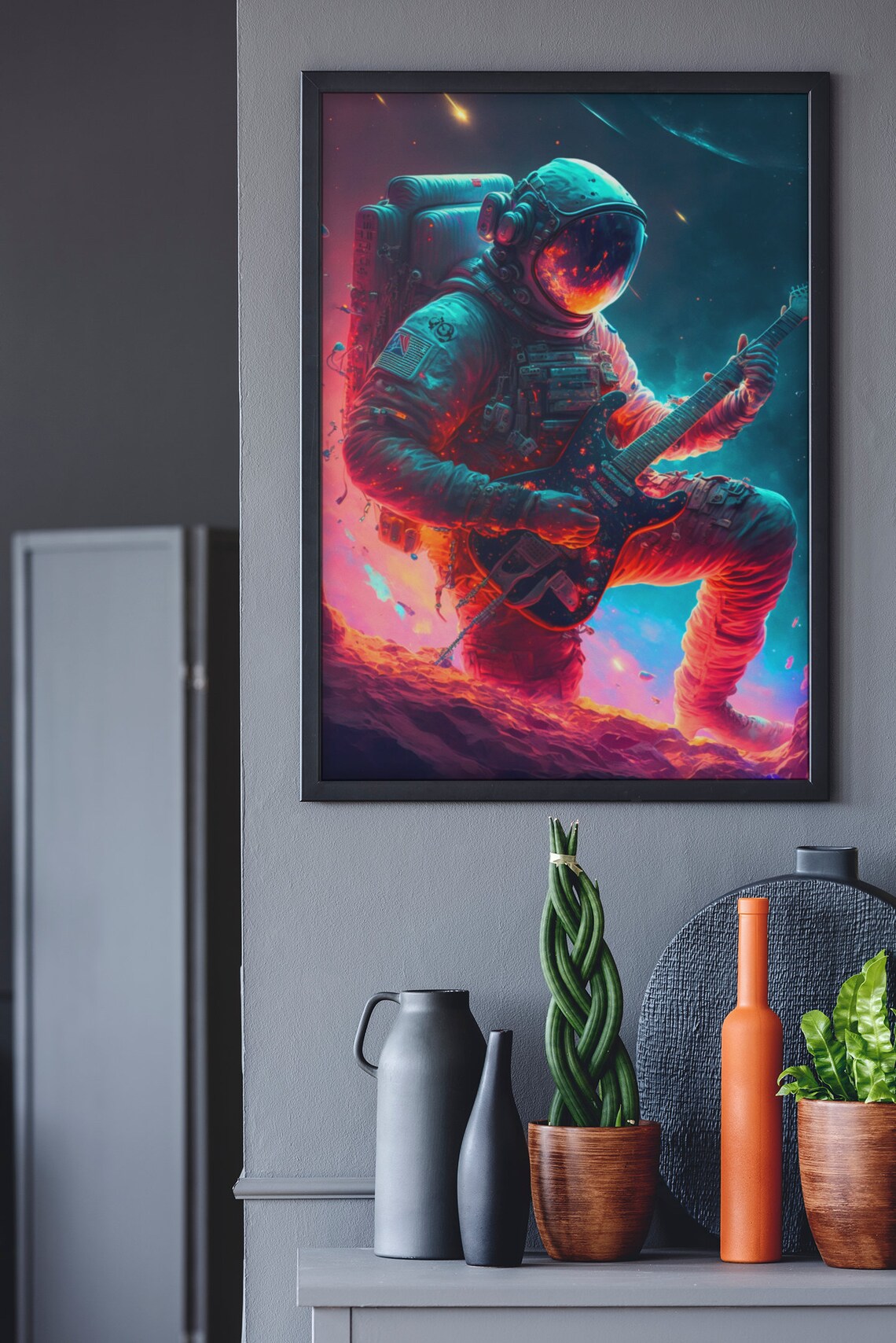 Astronaut Playing Electric Guitar Poster Neon Rock Star Space Artwork - Image 2