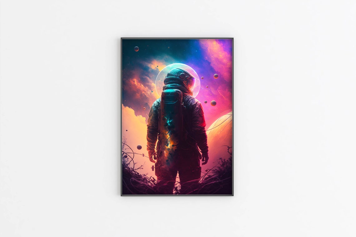 Astronaut Looking Into Pink Orange Nebula Glass Helmet Art Poster - Image 2