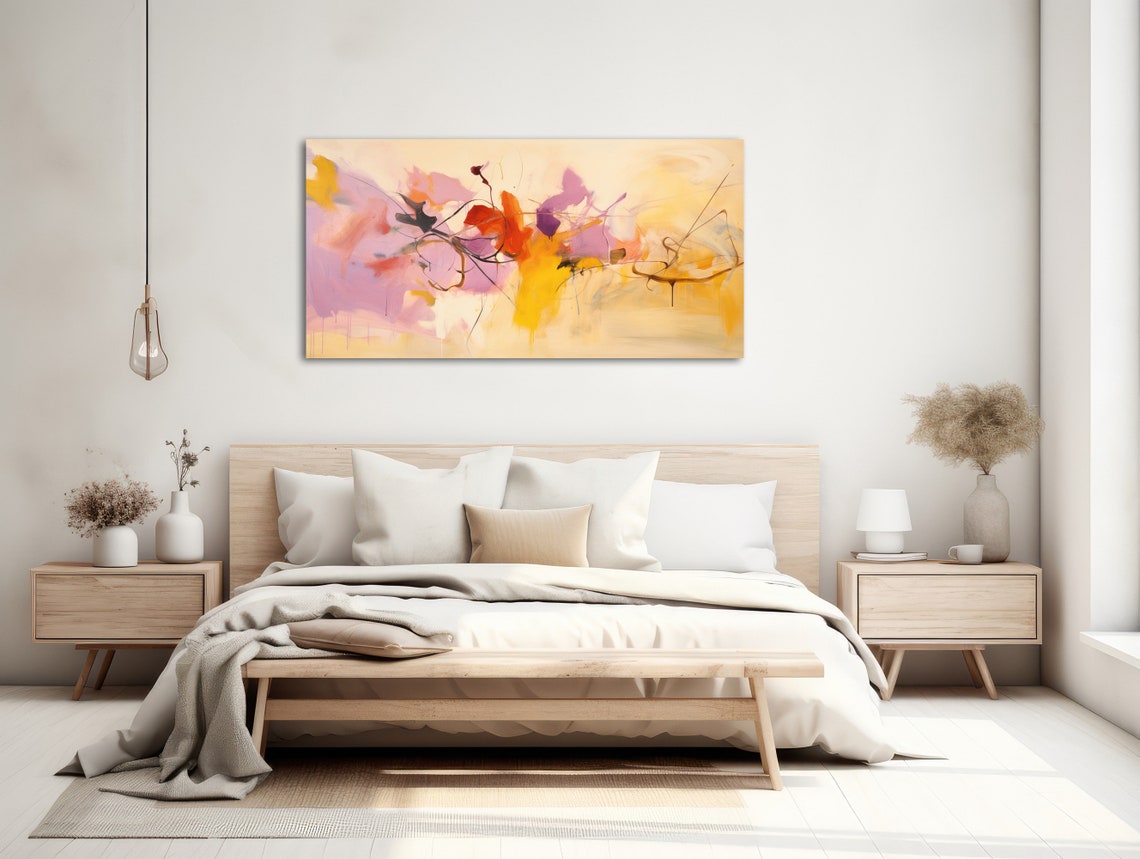 Panoramic Loose Purple Red Yellow Gestural Floral Art Poster - Image 2
