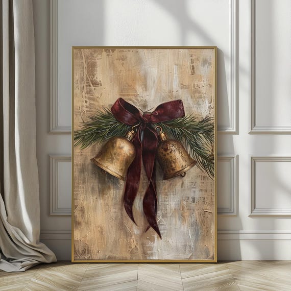 Moody Christmas Brass Bells Vintage Holiday Art Print