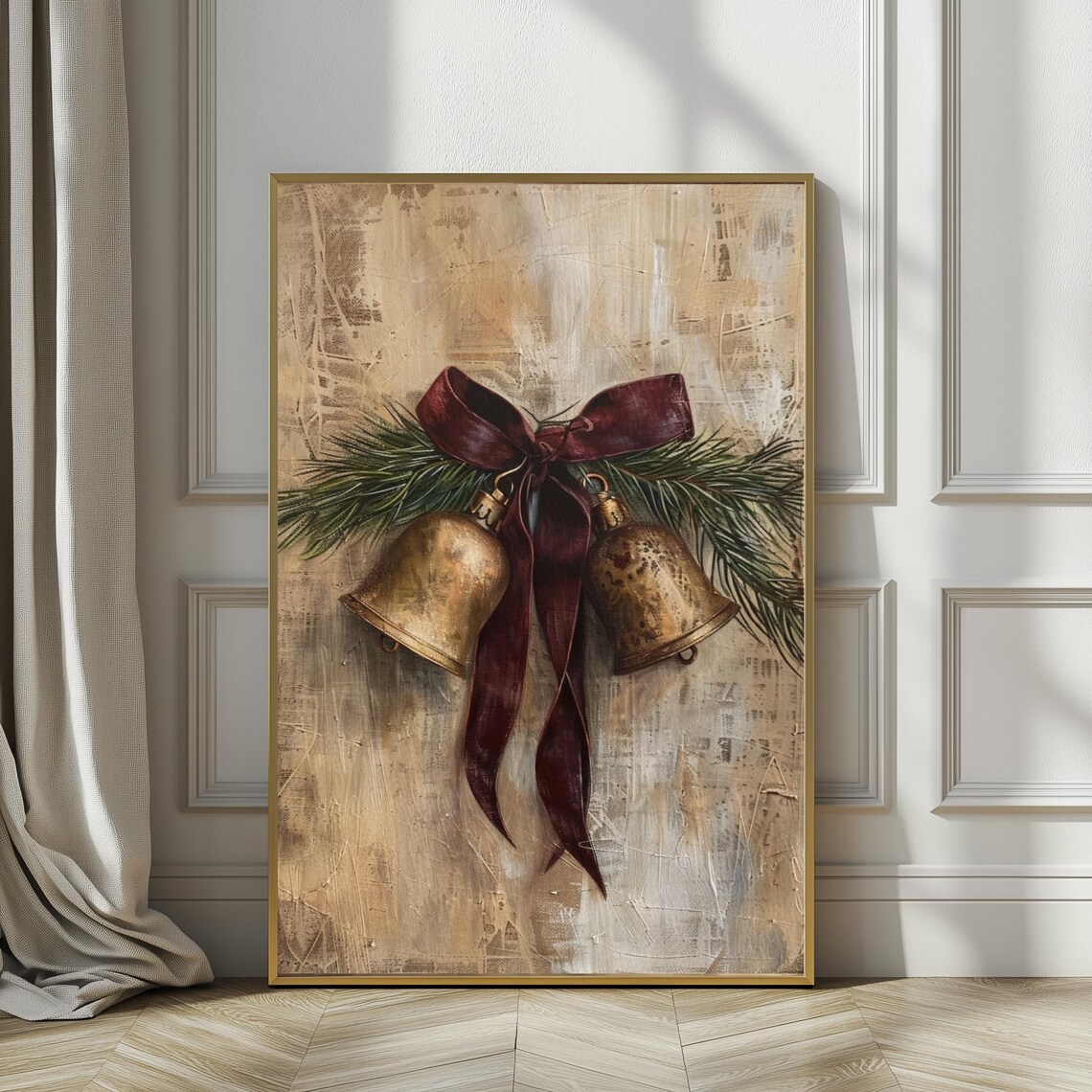 Moody Christmas Brass Bells Vintage Holiday Art Print
