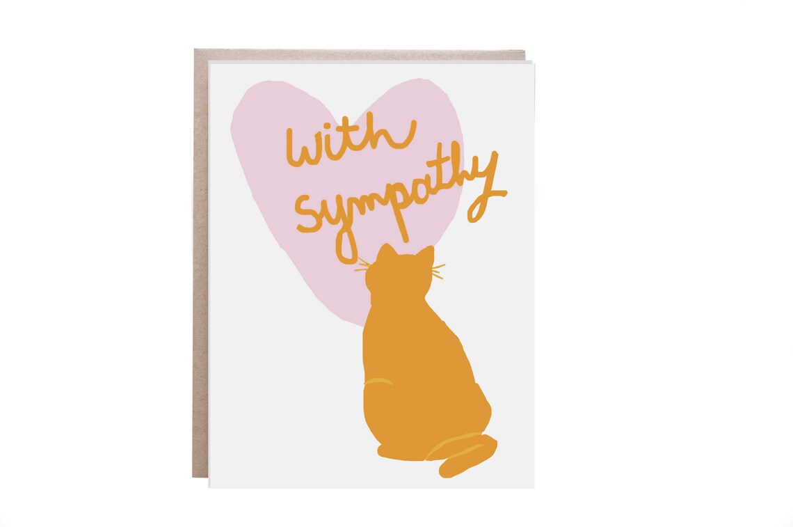 With Sympathy Orange Cat Silhouette Pink Heart Pet Loss Poster