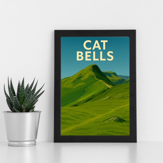 Cat Bells Green Fell Ridge Path Walking Vintage Travel Poster