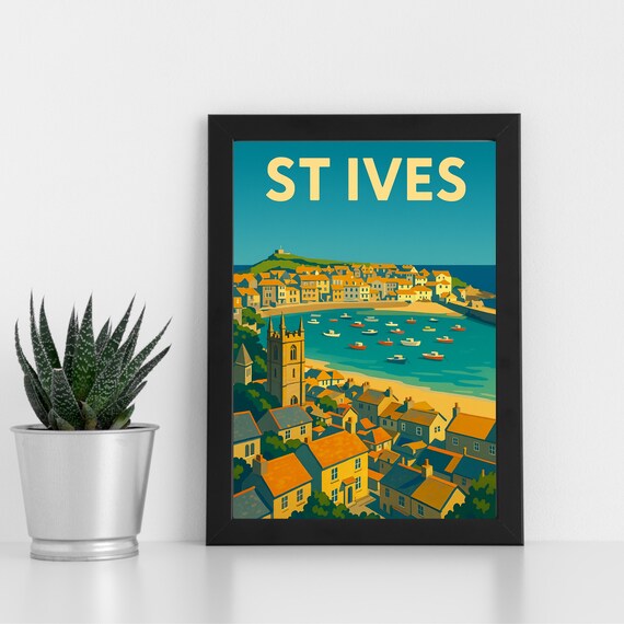 St Ives Cornwall Harbor Boats Seaside Vintage Retro Travel Poster