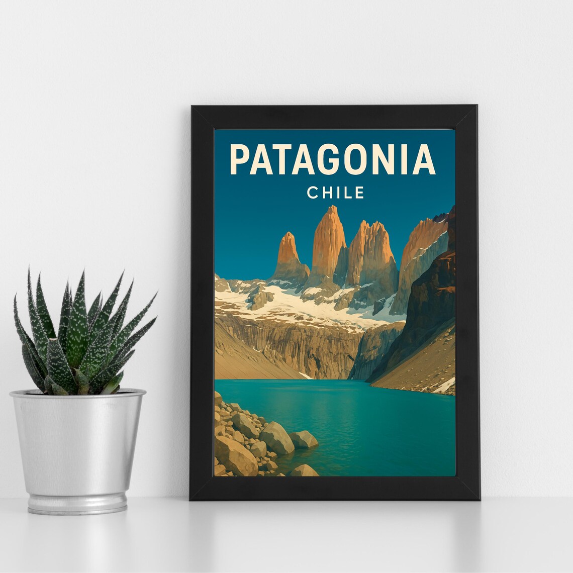 Patagonia Chile Torres del Paine Granite Towers Vintage Travel Poster