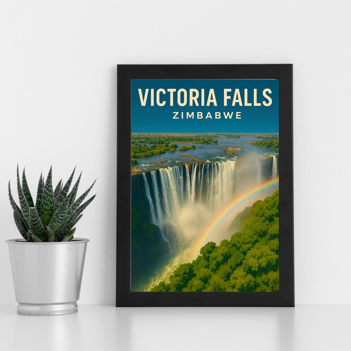 Victoria Falls Zimbabwe Rainbow Waterfall Vintage Travel Poster