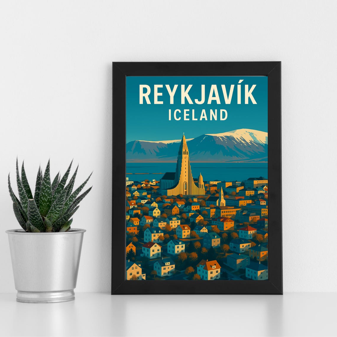 Reykjavik Iceland Retro Hallgrimskirkja Church City View Poster