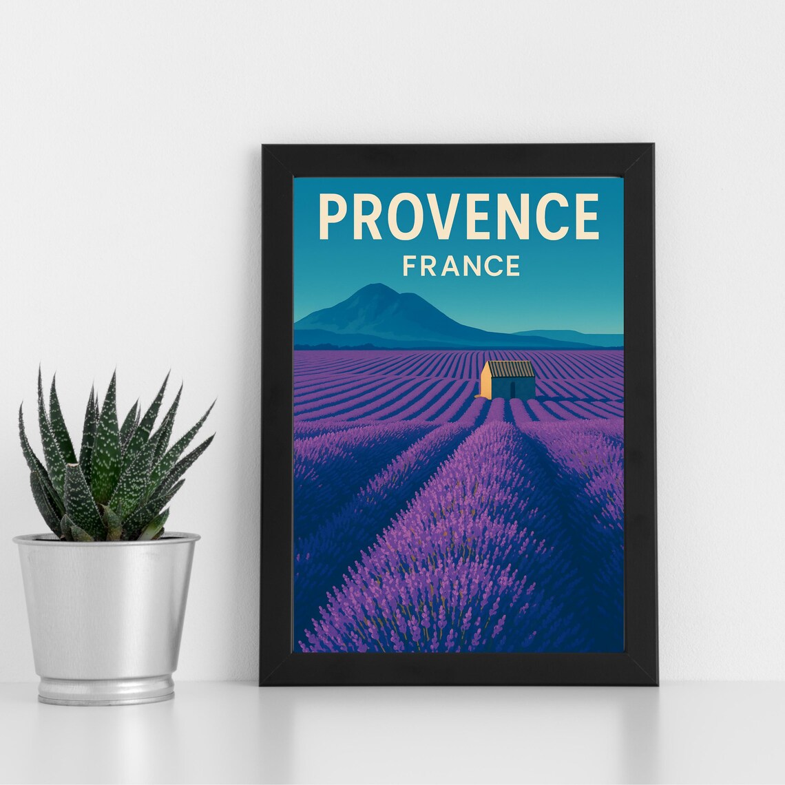 Provence France Lavender Fields Cottage Sunset Retro Travel Poster