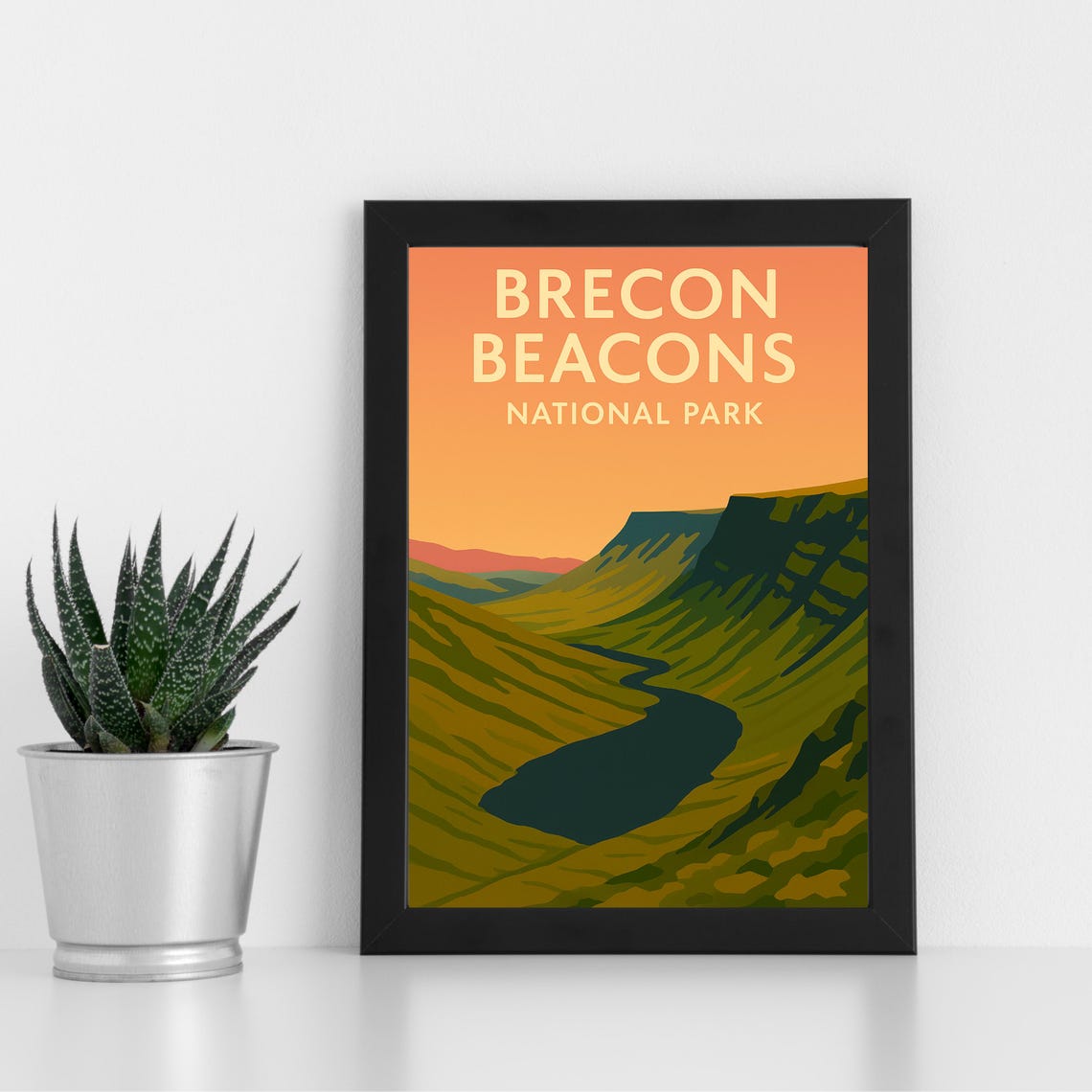 Brecon Beacons Wales National Park Valley Vintage Travel Poster