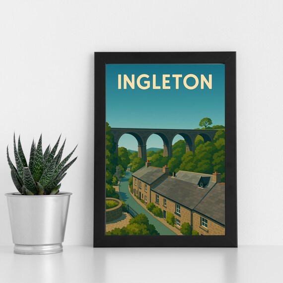 Ingleton Yorkshire Dales Stone Village Retro Travel Art Poster