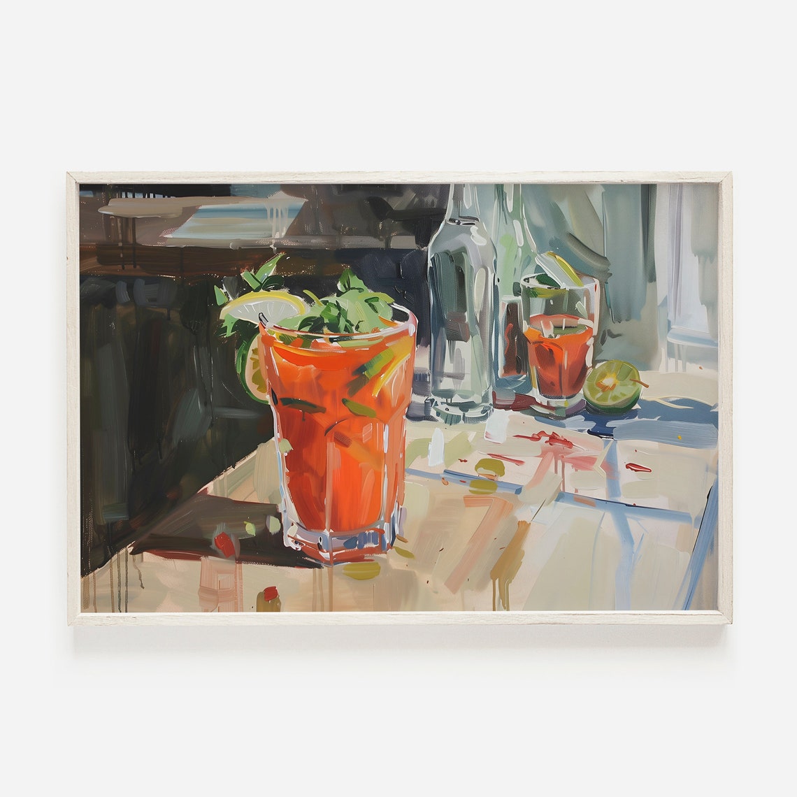 Bloody Mary Classic Cocktail Tall Glass Lemon Oil Painting Poster