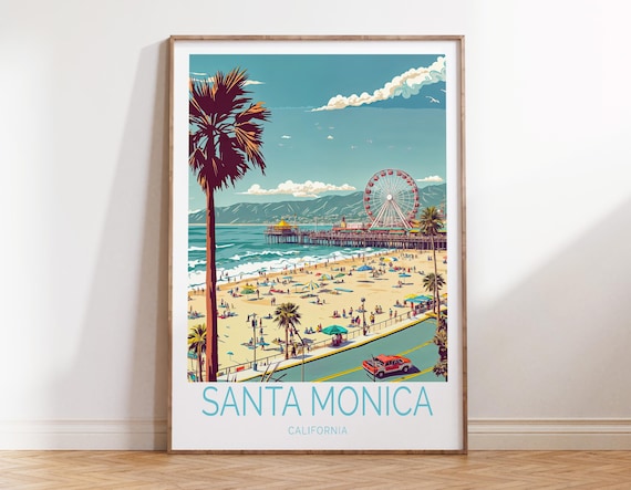 Santa Monica California Beach Aerial View With Ferris Wheel Poster