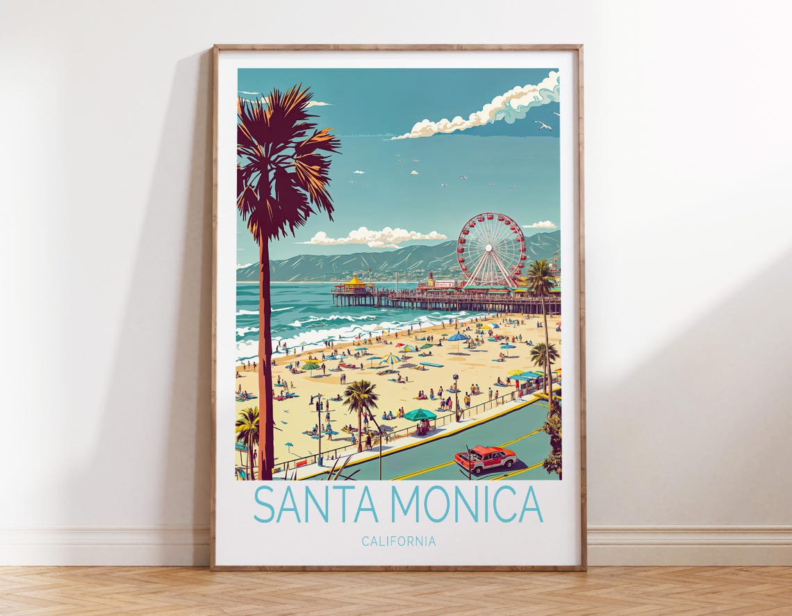 Santa Monica California Beach Aerial View With Ferris Wheel Poster