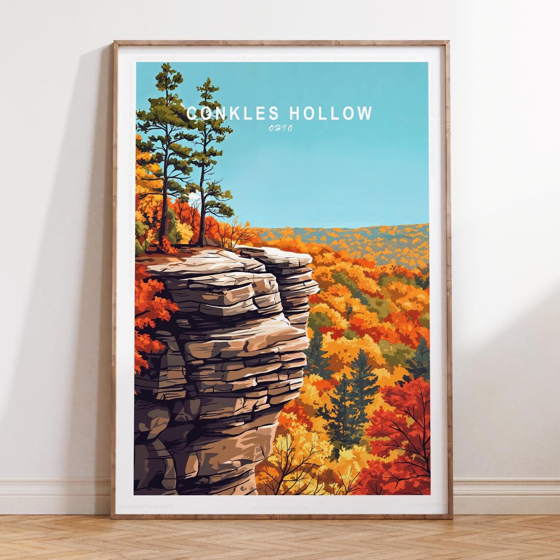 Conkles Hollow Ohio Cliff Face Close View Autumn Foliage Gorge Travel Poster