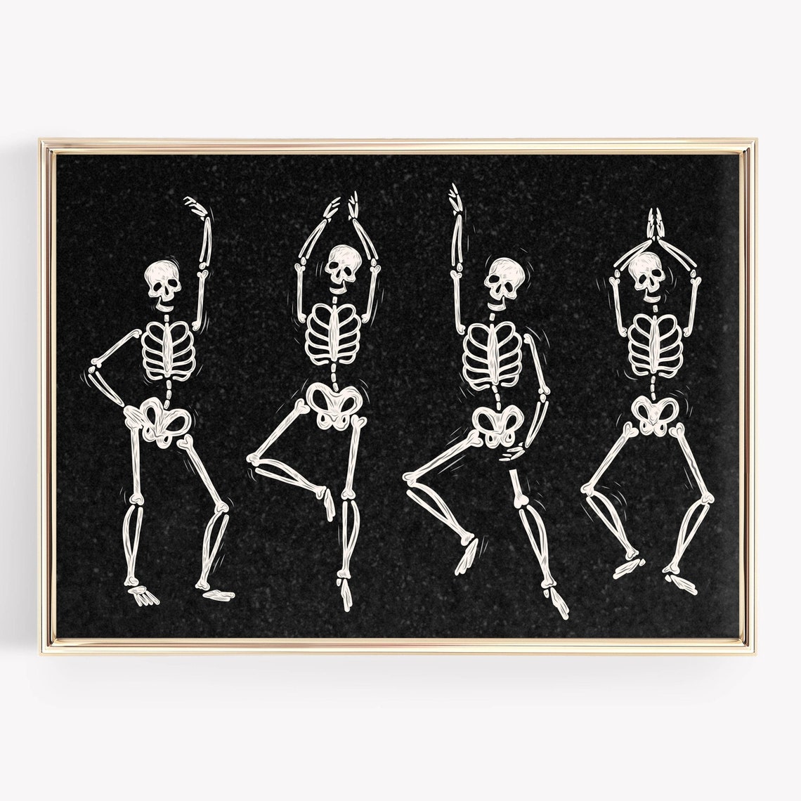 Fun Dancing Skeletons Spooky Halloween Party Black White Poster