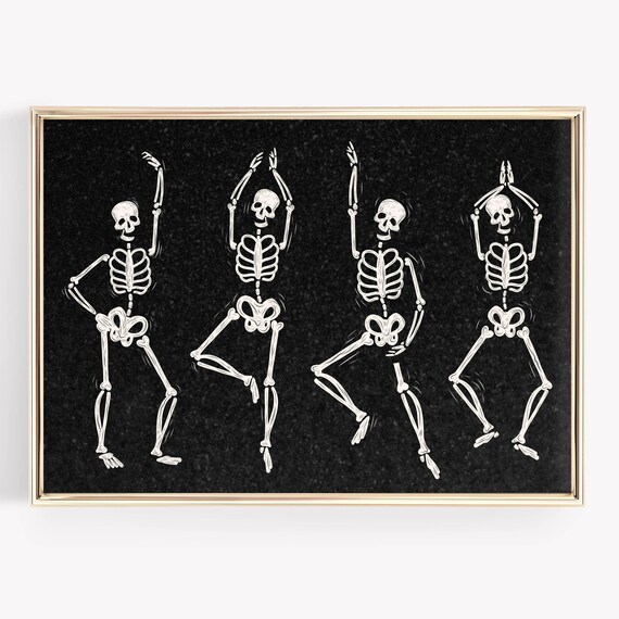 Fun Dancing Skeletons Spooky Halloween Party Black White Poster