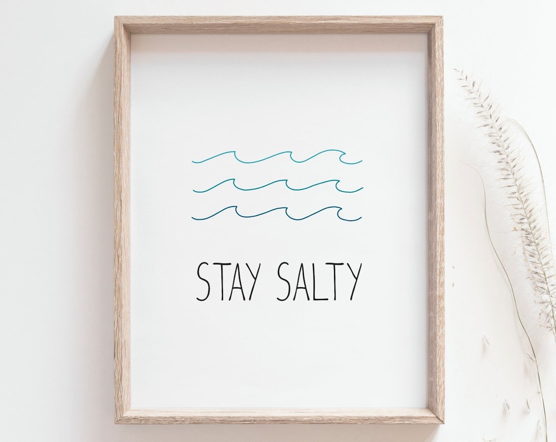 Stay Salty Simple Wave Poster, Minimalist Surf Art