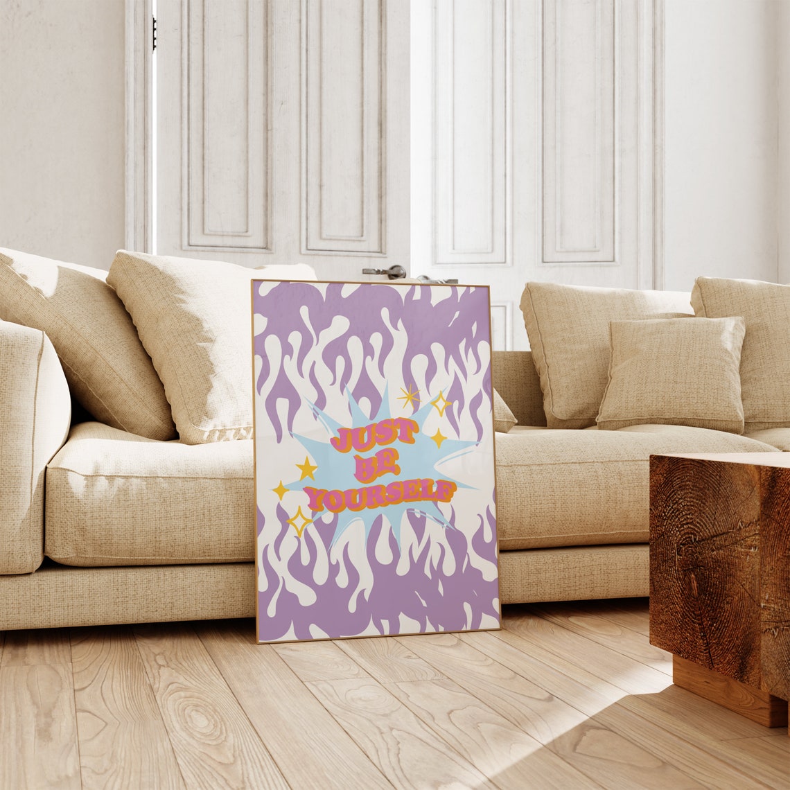 Just Be Yourself Retro Purple Flame Positive Quote Art Poster - Image 3