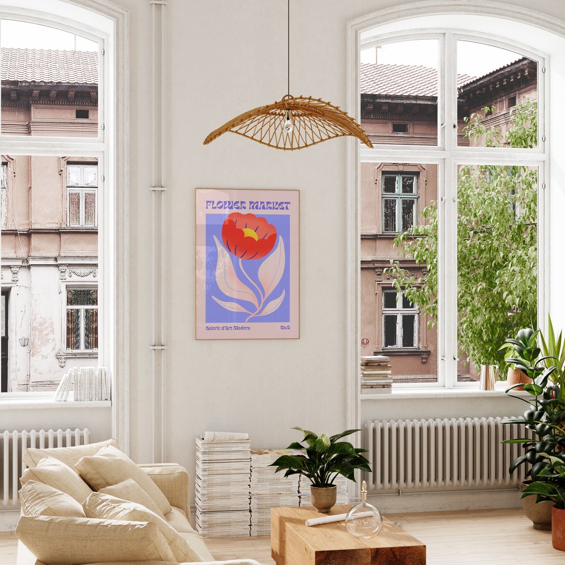 Flower Market No 8 Red Tulip On Purple Retro Botanical Poster - Image 4